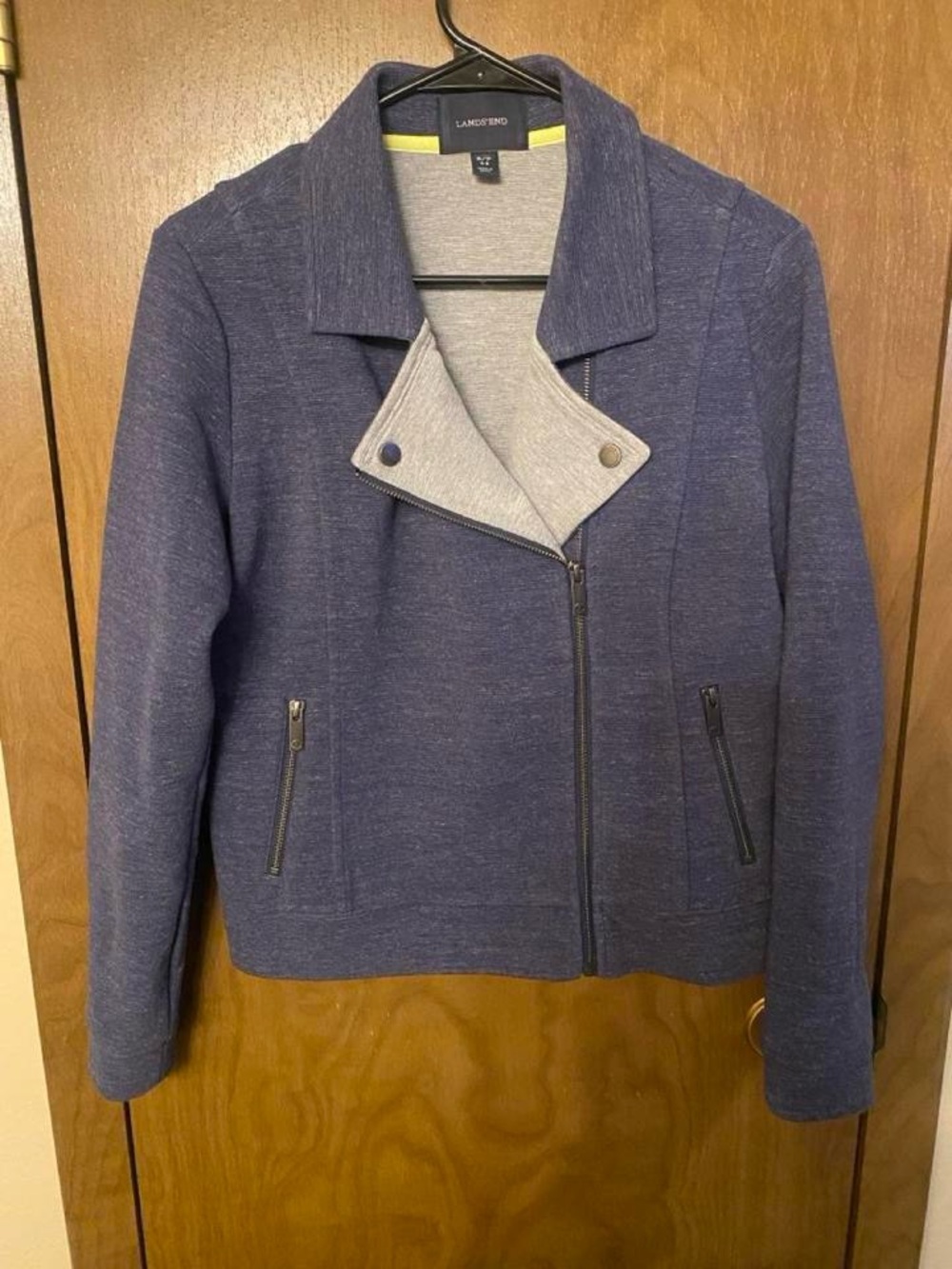 Lane Bryant Navy Knit Moto Jacket with Light Gray Trim